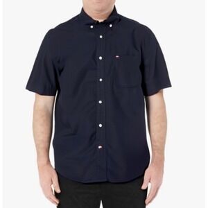 Tommy Hilfiger Mens Classic Fit Short Sleeve Button Down Shirt Navy XXL NEW